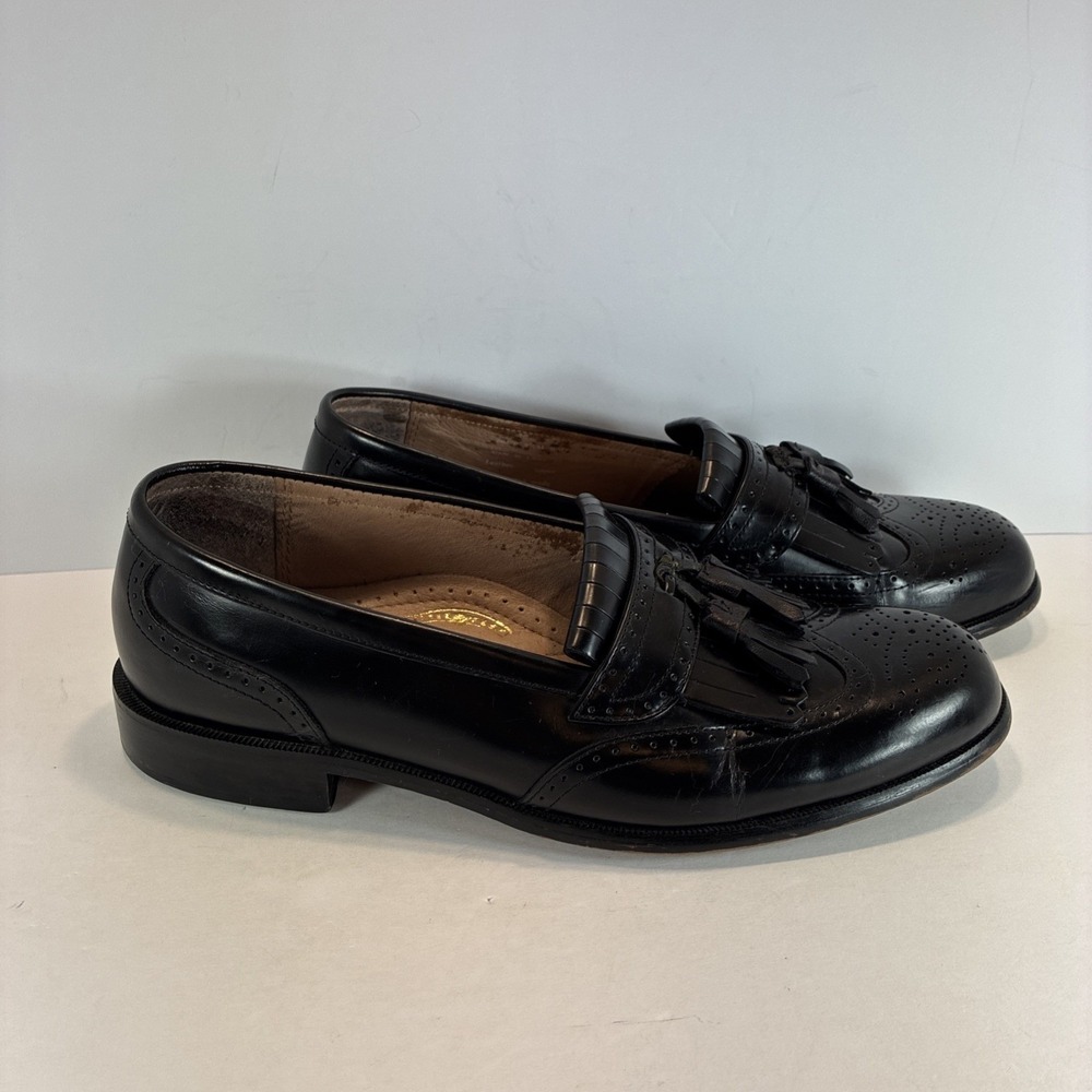 Men's Sz 9.5 M Leather Shoes Bostonian Classics First Flex Black Tassel Wingtip - Picture 12 of 16